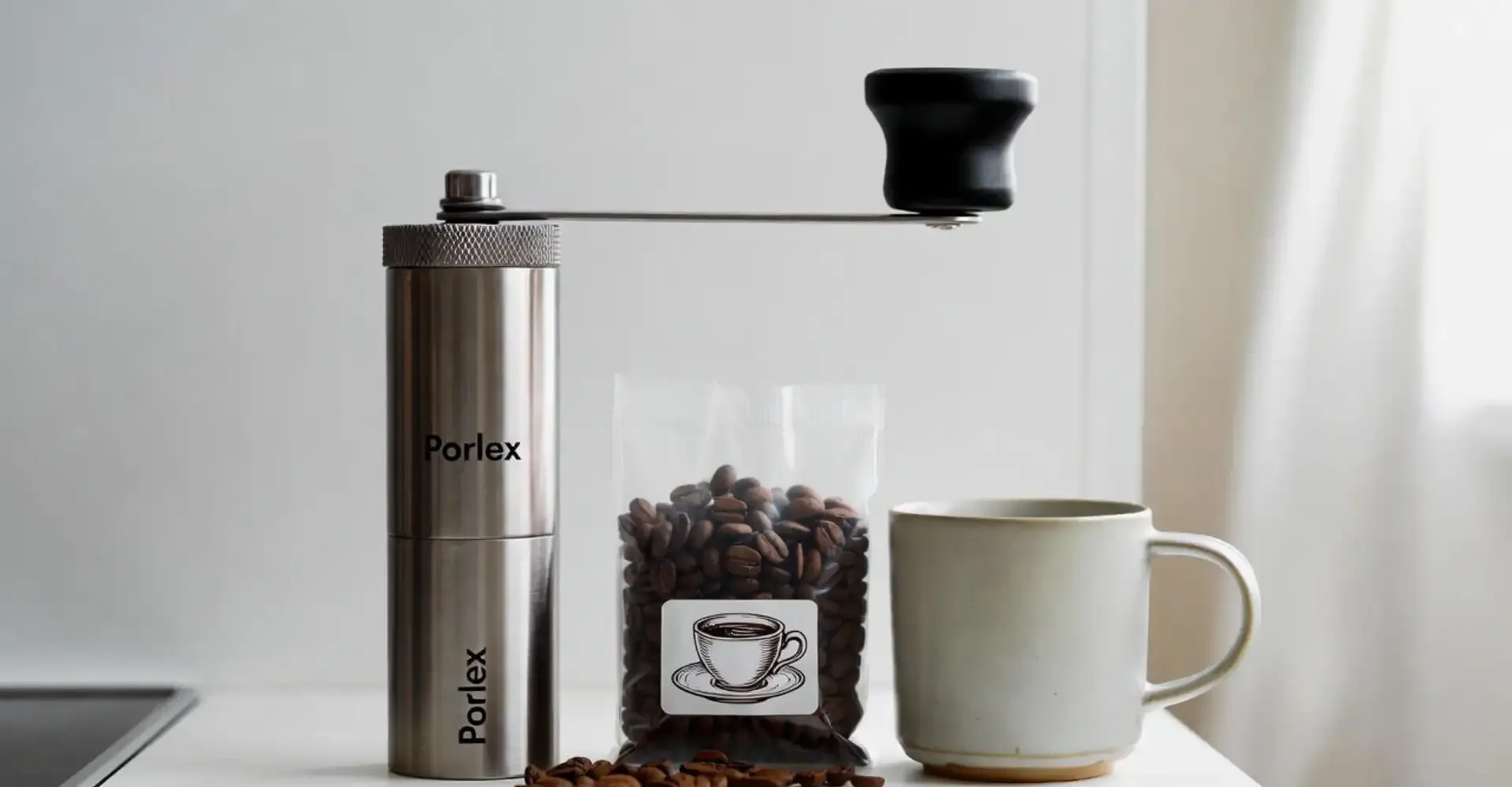 The compact Porlex Mini II manual grinder, a minimalist's choice for travel coffee.