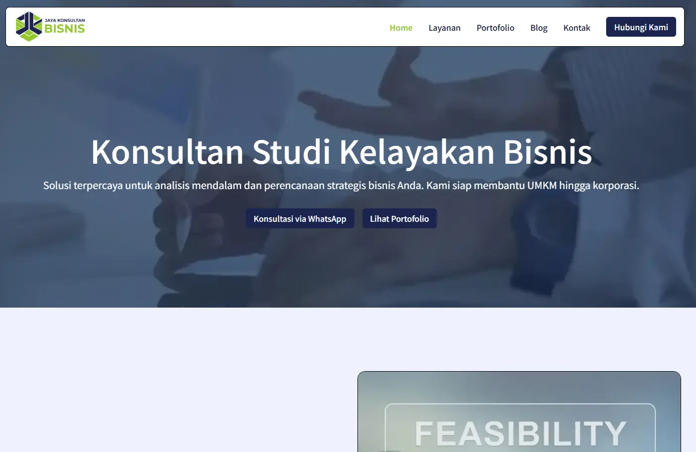 Tampilan website portofolio Konsultan Bisnis oleh Zaidly Agency