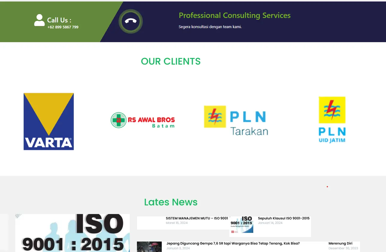 Tampilan website portofolio Sertifikasi ISO oleh Zaidly Agency